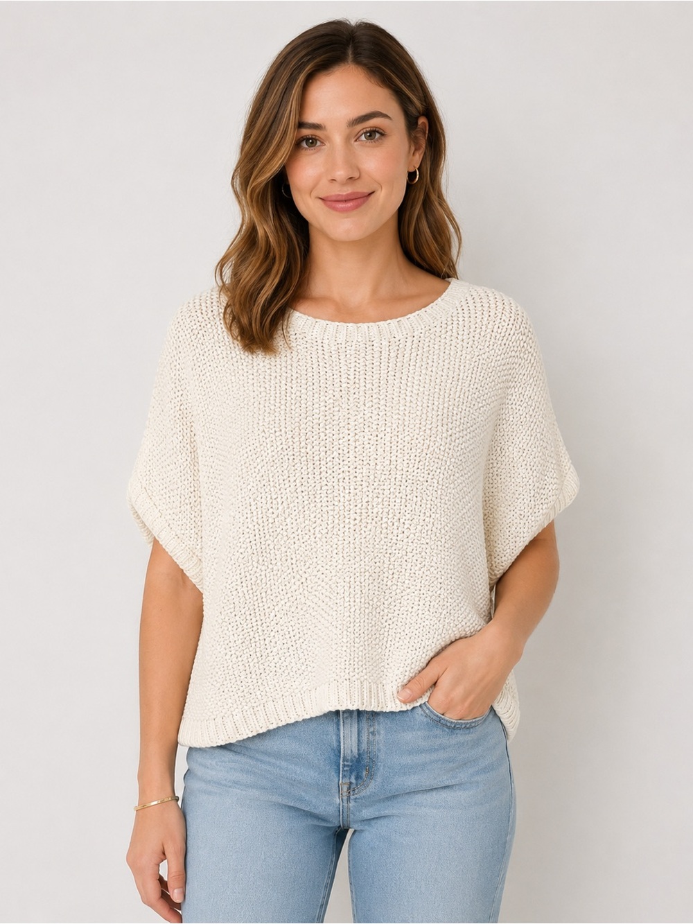 Moon & Madison Textured Knit Dolman Sweater Ivory Size Medium
